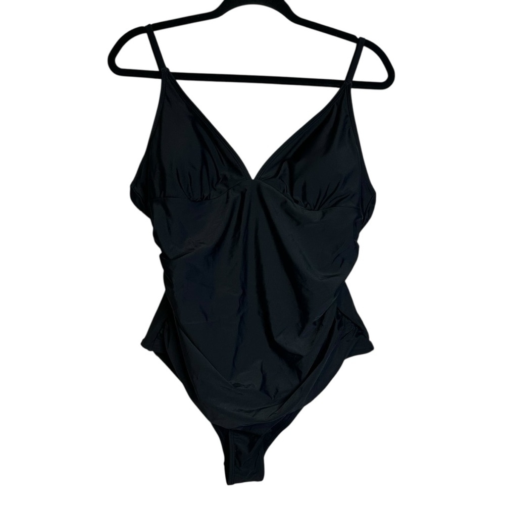 Cupshe Ruched One Piece Swimsuit Plunge Resort Coastal Cruise Vacation XL NWT